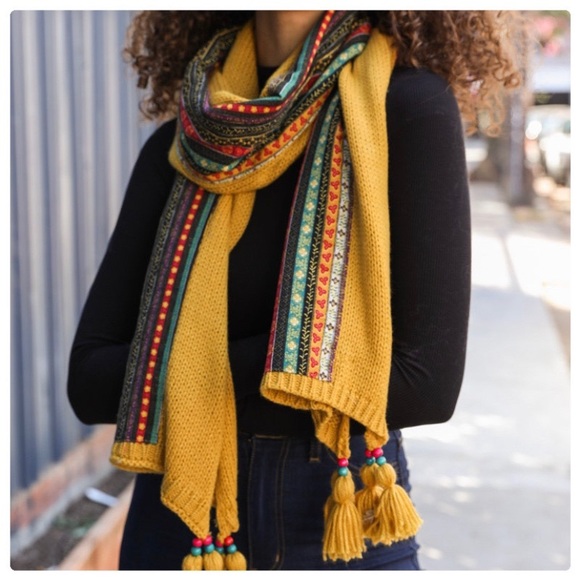 Bohemian Knit Braided & Tassel Scarf - Picture 3 of 7